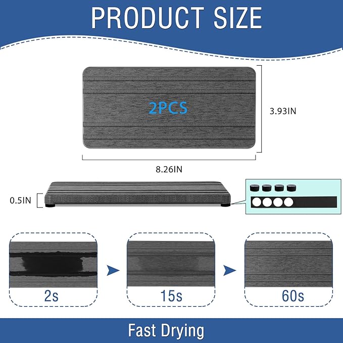 2PCS Water Absorbing Stone Tray, Quick Drying Diatomite Stone Sink Tray