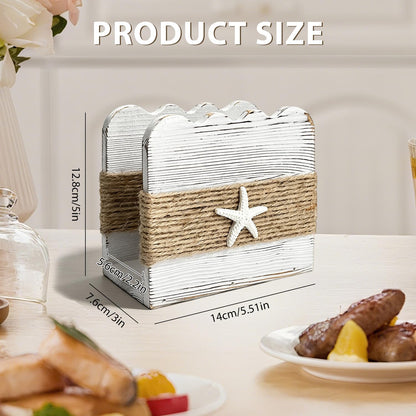 Natural Wooden Napkin Holder for Table – Farmhouse Upright Tissue Waves Dispenser, White Beach Theme Decor for Kitchen Dining Room, Indoor & Outdoor Use