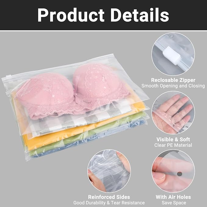 Clear Bags for Swimsuits, T Shirt Packaging Bags for Bikini, Swimwear, Bathing Suit Storage, 10x8 inch, Pack of 100, 3 Mil with Vent Holes