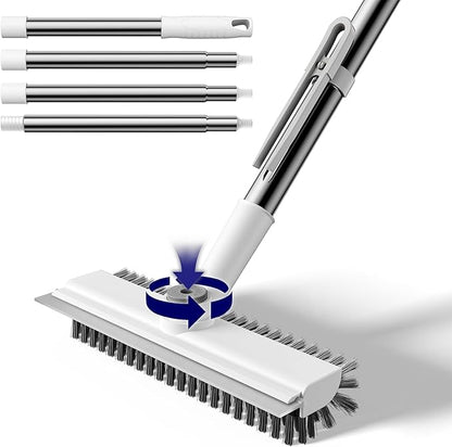 Small Floor Scrub Brush with Length Adjustable Long Handle, 3 in 1 Heavy-Duty
