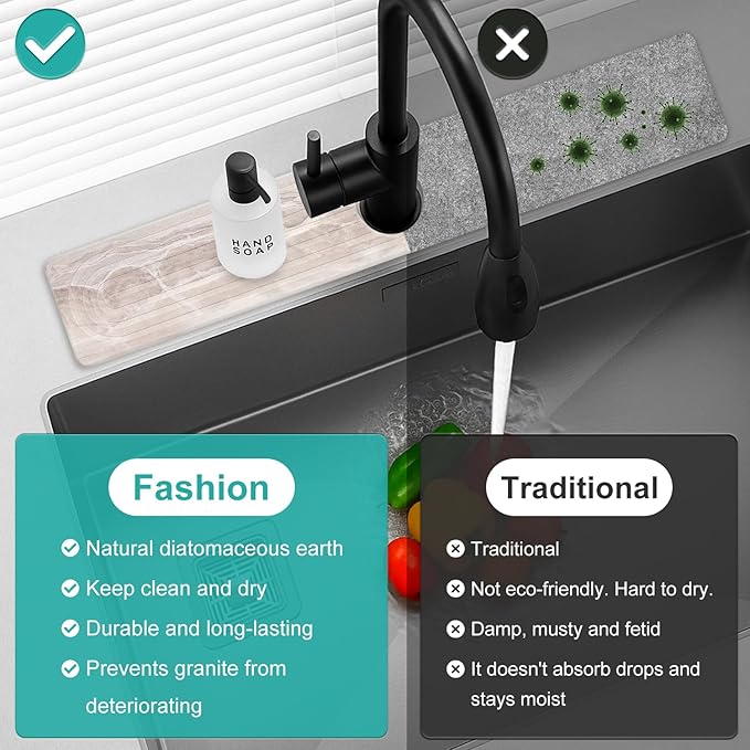 Large Stone Faucet Mat for Kitchen Sink Water Catcher Diatomite Quick Dry Stone