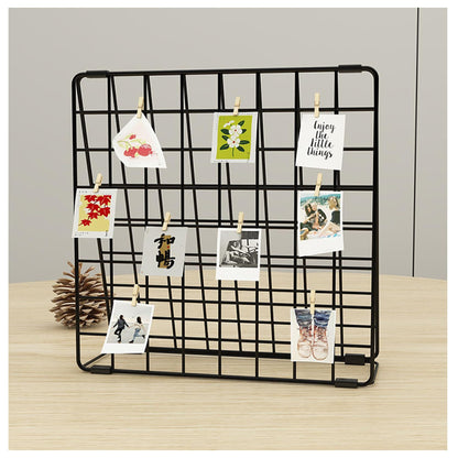 BEKMLOD Photo Display Rack, Note Display Rack, Double sided Photo Metal Rack, Desk Photo Manager, With 20 Wooden Clips, Black