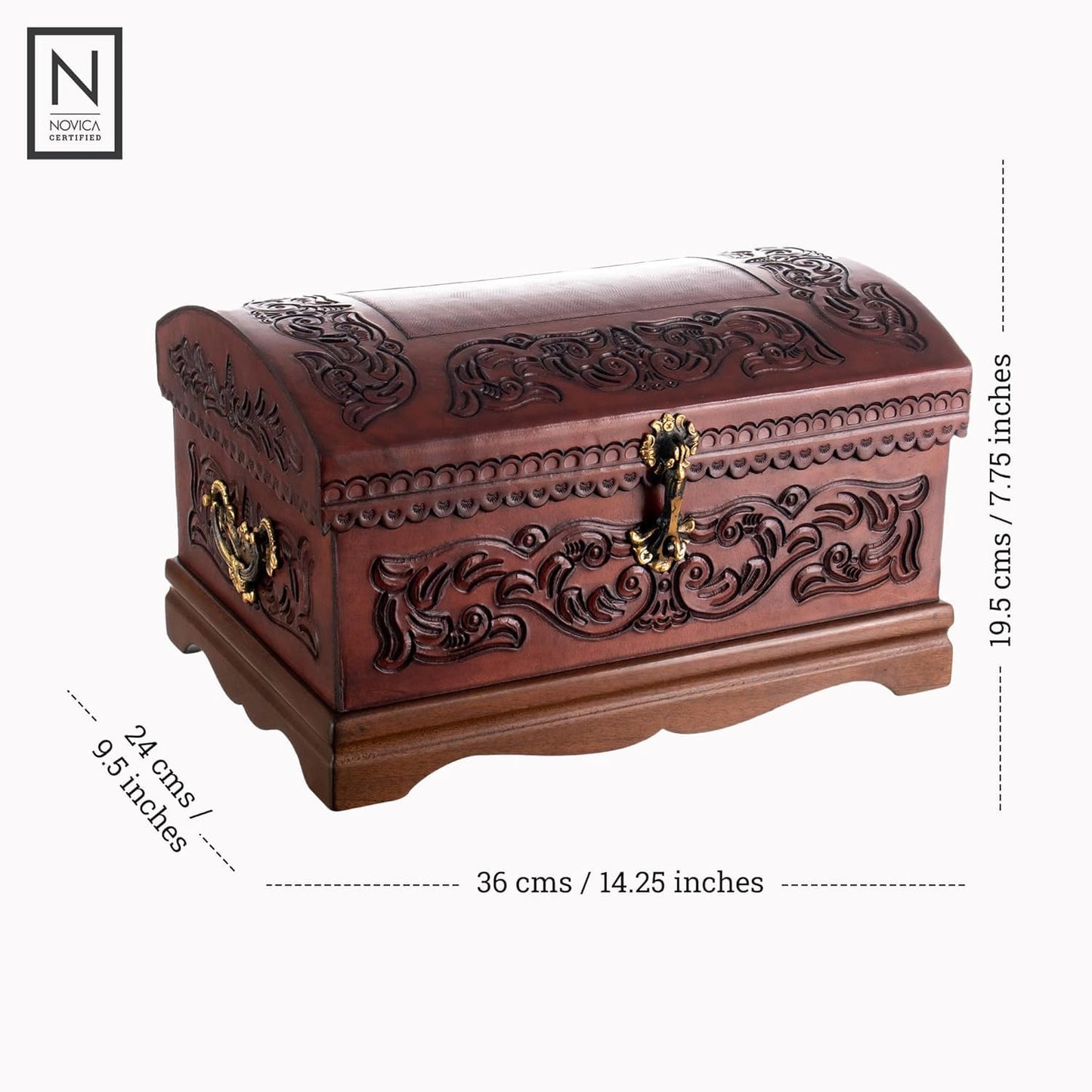 NOVICA Colonial Theme Mohena Wood and Tooled Leather Jewelry Box, 'Colonial Legacy'