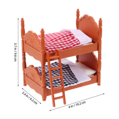 TOPPERFUN 2Pcs Dollhouse Bunk Bed, 4in Mini Bunkbed Furniture, Dollhouse Bed with Ladder, PVC Miniature Doll House Decorative Accessories for Mini Landscape DIY Kit