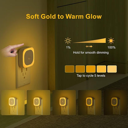 YUNLEX 2 Pack Plug in Night Light with Motion Sensor & Dusk to Dawn Sensor, 3 Sensor Modes, Auto ON/Off, Dimmable, Soft Glow for Living Room, Hallway, Stairs, Bathroom, Golden Yellow