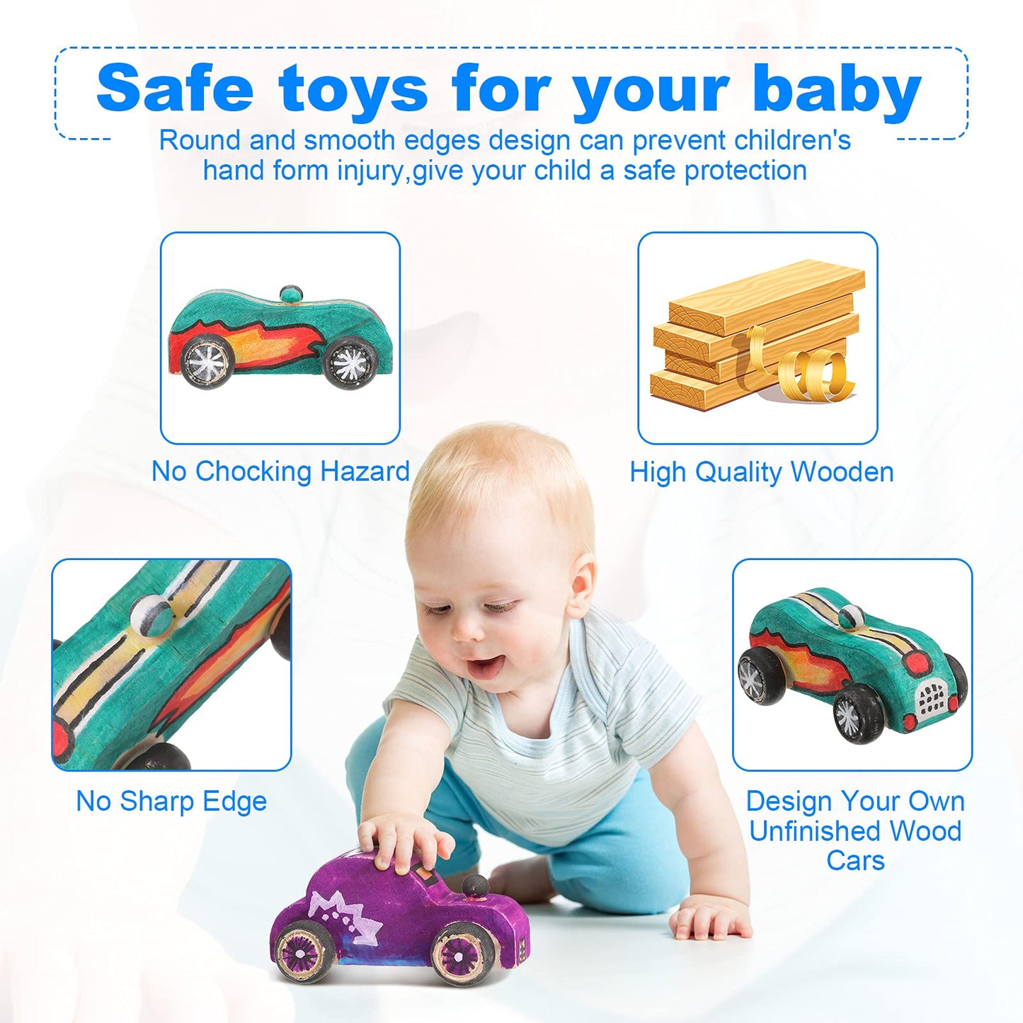 Zhanmai 24 Pieces Wooden Cars to Paint Wood DIY Car Toys Unfinished Wooden Cars Unfinished DIY Crafts for Students Home Activities Easy Woodworking and Family Time Set