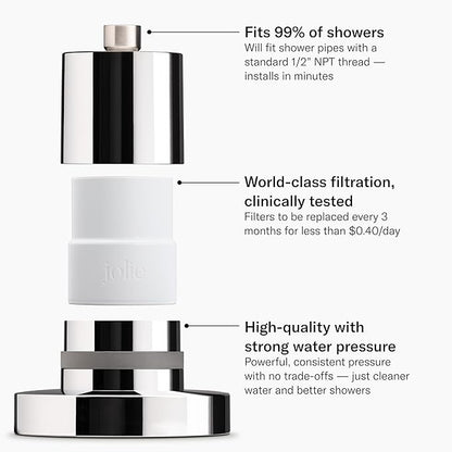 THE JOLIE FILTERED SHOWERHEAD with Shower Filter System- High Pressure Showerhead, Hair and Skincare Accessory to Improve Beauty and Personal Care Routine (Gold)