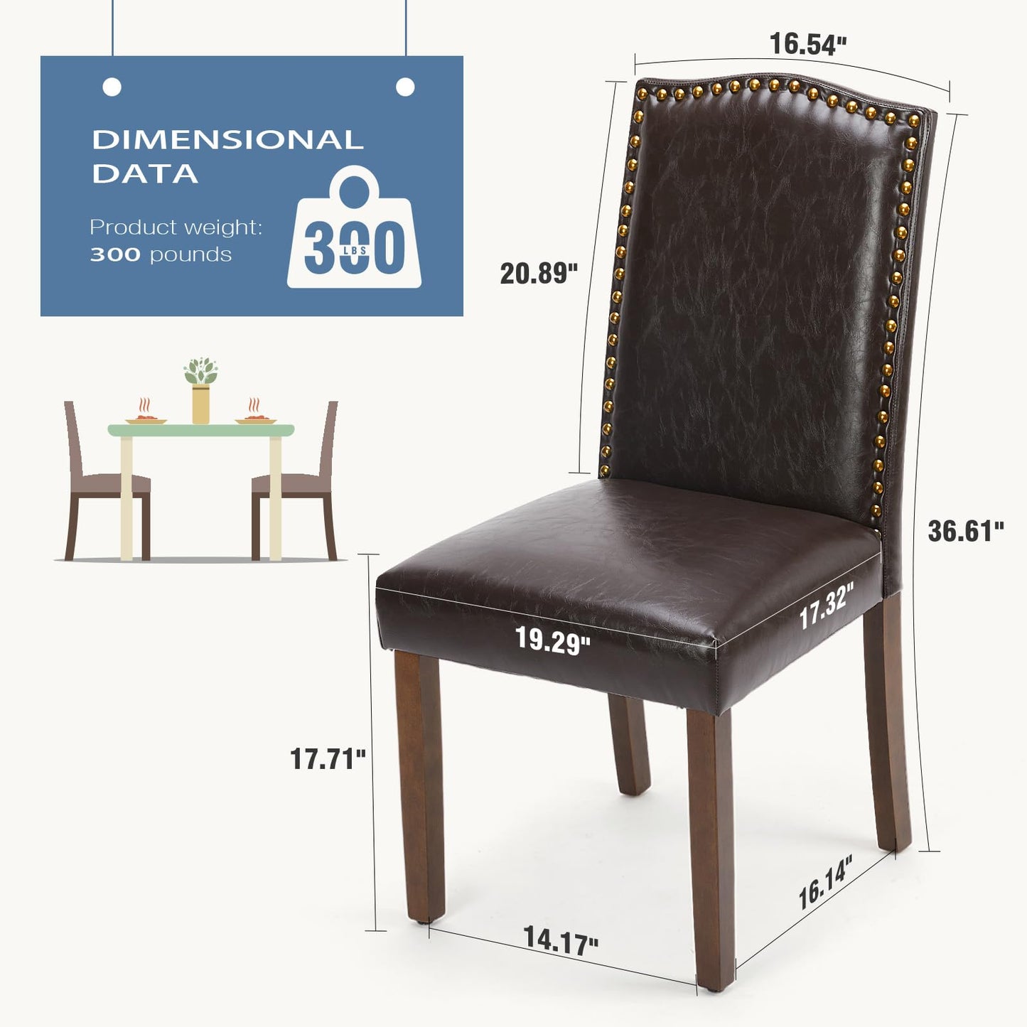 DUMOS Dining Chairs Set of 6, PU Leather Upholstered Kitchen Chairs with Wooden Legs and Padded Seat, Modern Accent Chair for Dining Room, Kitchen, Living Room, Restaurant, Brown