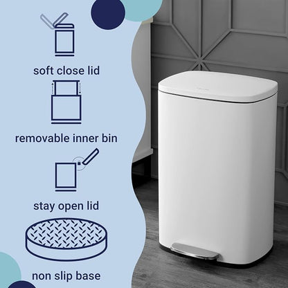 happimess HPM1006C Connor Rectangular 13-Gallon Trash Can with Soft-Close Lid and Free Mini Trash Can, Fingerprint Resistant, Modern, Minimalistic for Home, Kitchen, Office, Bathroom, White