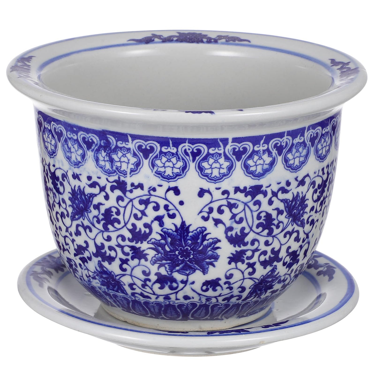 DOITOOL Blue and White Ceramic Planter Pot Chinese Ceramic Flower Pots Oriental Planter Decorative Succulent Plant Pot with Trays for Balcony Yard Home Decoration