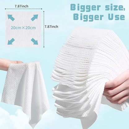 100 Count Disposable Face Towel, Biodegradable Cotton Facial Dry Wipes