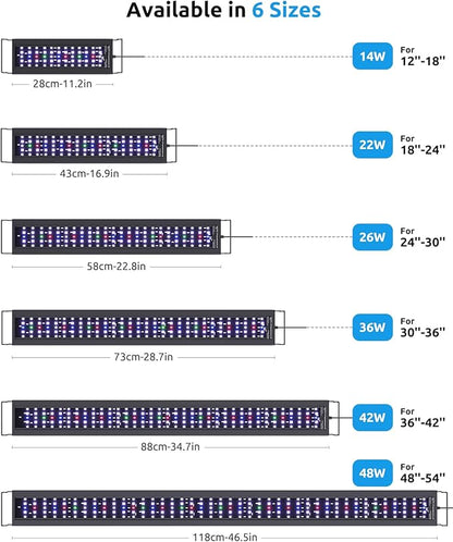 SEAOURA Aquarium LED Light with Thermometer, 36-42in Full Spectrum Lights for Fish Tank, 24/7 Programmable with Power Off Memory, WRGB Custom, 20 Level Dimmable Brightness for Freshwater Aquariums
