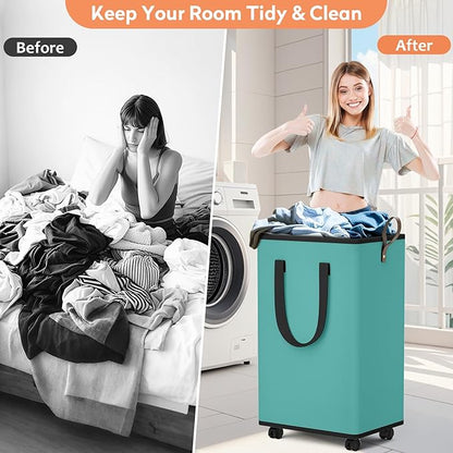 Laundry Basket with Wheels, Collapsible Laundry Baskets, Laundry Hamper with