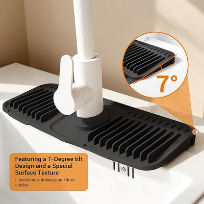 Faucet Mat for Kitchen Sink, Snap-On Design & 7°slope Fast Drain, Folding Sink