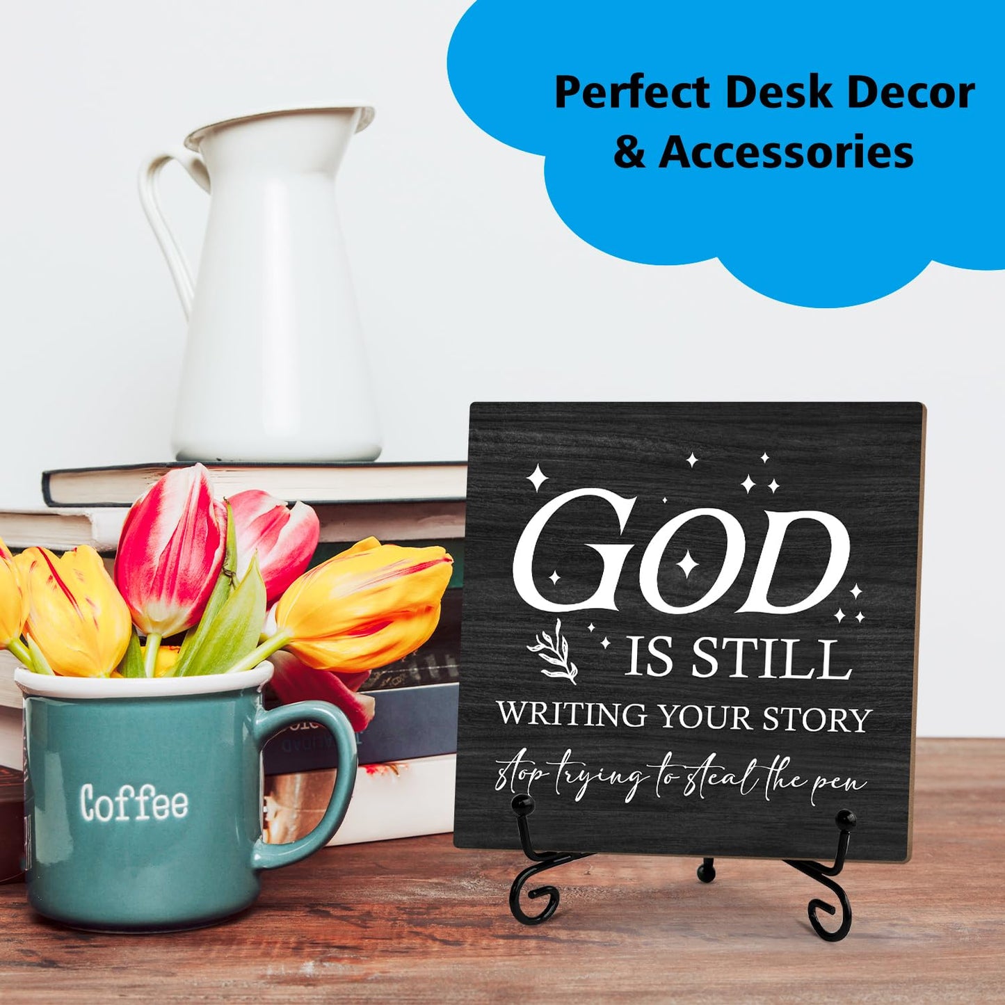 Christian Home Desk Decor Bible Verses Religious Gifts for Women Men Christian Sign Desk God Decor for Office Home Shelf Prayer Room Table Centerpiece Wood Sign Plaque with Stand -47