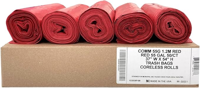 Ultrasac Heavy Duty 55 Gallon Red Trash Bags