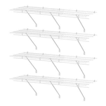 HAUSHOF Closet Shelves Wall Mounted 4-Pack, 4ft x 16in White Metal Wire Shelving for Laundry Room, Closet, Basement Organization and Storage