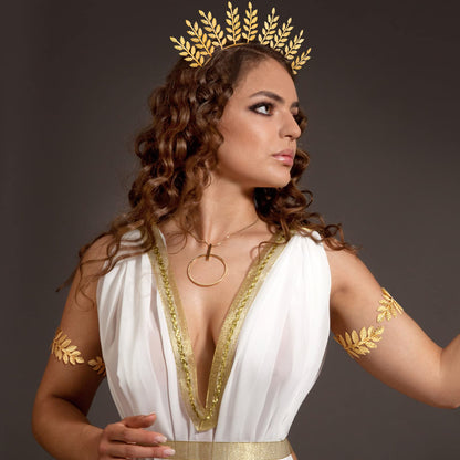 WILLBOND 15 Pieces Greek Goddess Headpiece Toga Accessories Women Golden Leaves Bridal Crown Headband Greek Goddess Wedding Headpiece Hair Accessories Bracelet Earrings Hair Pins(Elegant Style)