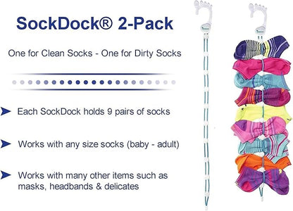 Sock Laundry Solution for Washing Drying & Storing Socks in Pairs, Clip & Hold