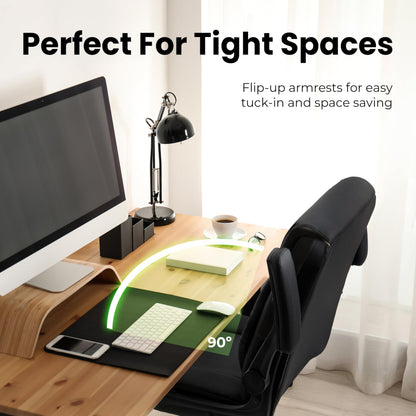 NEO CHAIR Desk Office Gaming Computer Chair Ergonomic Executive Mid-Back Leather with Adjustable Padded Flip-Up Armrests Cushion Wheels Swivel for Home Study Task (Black White)