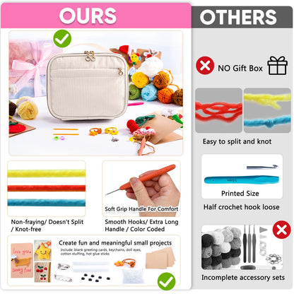 MYBAGZING Crochet Kit for Beginners, Complete Starter Set with Yarn, Ergonomic Crochet Hooks, Needles, Crochet Accessories and Suppliers for Crochet Beginner Projects, Knitting Kit for Adult