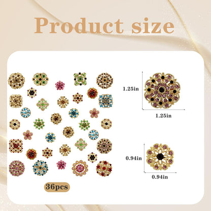 WMHaiMo Rhinestone Flower Brooch Pins For Crafts Wedding Bouquet Brooches Kit For Women Party Gifts(Colorful-36pcs)