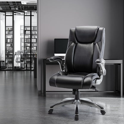 MALOL Executive Office Ergonomic Chair with Thick Bonded Leather, Flip-up Armrests, High Back Adjustable Height and Tilt for Working, Study, Gaming
