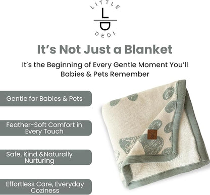 Baby & Pet Blanket 100% Cotton with Sherpa Fleece – Soft Stroller & Cuddle Blanket for Baby, Dog & Cat – Breathable, Hypoallergenic, Washable – 76×96 cm All-Season Blanket Reed Green Beige