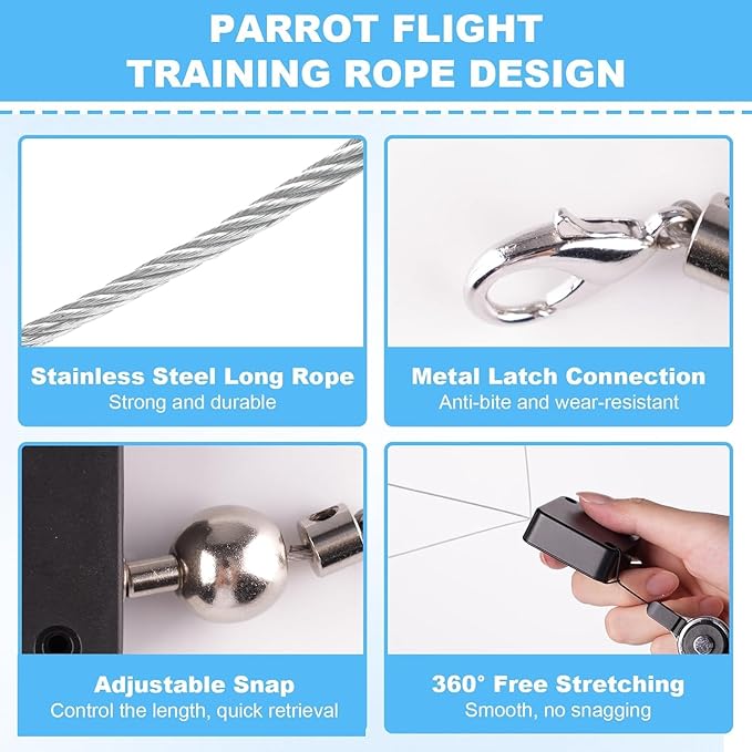 Bird Leash, with 5 Different Size Foot Ring and Feeder Box, Retractable Anti-Bite Parrot Harness, Bird Flight Training Rope for Budgies,Cockatiels,Psittacula Longicauda,Mini Macaws (6.5Ft)
