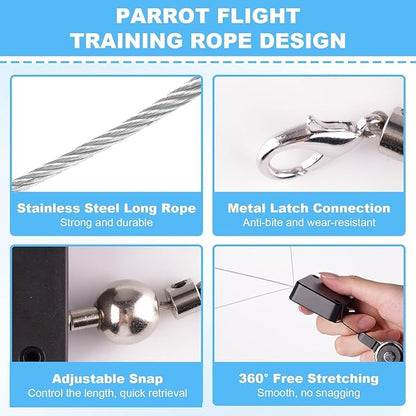 Bird Leash, with 5 Different Size Foot Ring and Feeder Box, Retractable Anti-Bite Parrot Harness, Bird Flight Training Rope for Budgies,Cockatiels,Psittacula Longicauda,Mini Macaws (6.5Ft)