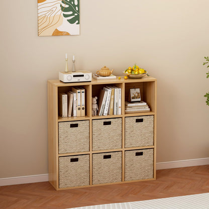 OSCHF 9-Cube Storage Shelf Bookcase - Wooden 3-Tier Floor Standing Open Bookshelf for Home and Office, Display Cabinet, Oak