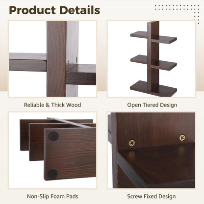 OMISTAR 3 Tiered Wooden Coffee Cup Holder, Kitchen Counter 6 Mug Wood Coffee Mug Organizer Stand with Non-Slip Foam Pads, Vertical Cup Storage Rack for Coffee Bar Countertop