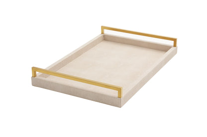 WV Ivory Shagreen Leather Serving Tray with Gold Handles-17.7x11.8 Inch Large Wooden Decorative Ottoman Tray fro Coffee Table, Kitchen, Dining, and Home Decor (Ivory)