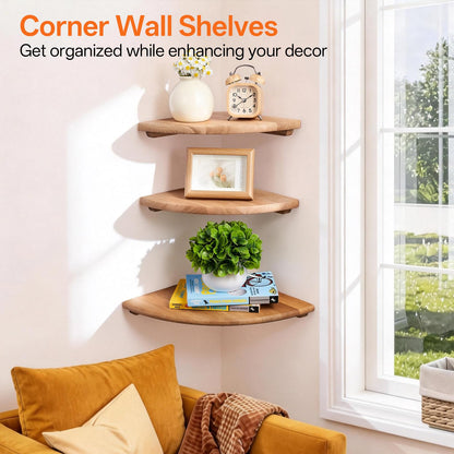 Gieanoo Corner Floating Shelf 9inch Solid Oak Wood Floating Corner Shelf with Wire Hole Corner Wall Mount Storage Display Shelves for Living Room Bedroom Bathroom Kitchen