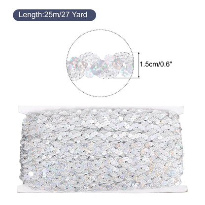 MECCANIXITY 27 Yard Sequins Beaded Lace Trim 0.6 Inch Wave Sequin Braid Trim Strip Paillette Ribbon for Crafts, Embellishments, DIY Sewing Costume, Bling Silver