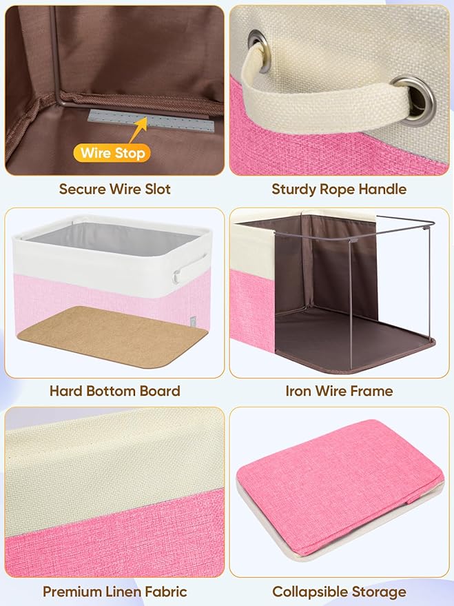BALEINE 4 Pack Fabric Closet Storage Bins for Shelves, Linen Closet Organizers and Storage, Decorative Baskets for Organizing, Shelf, Clothes, Home, Office (Pink, 17''x13''x10.5'')