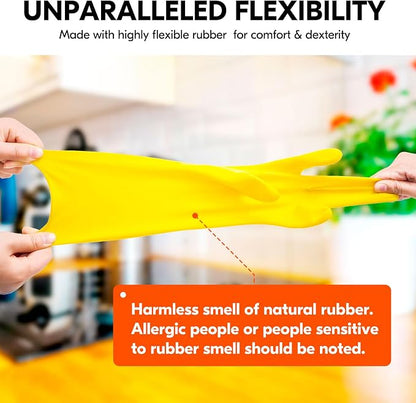 Vgo... 1-Pair Reusable Household Gloves, Rubber Dishwashing gloves, Extra Thickness, Long Sleeves, Kitchen Cleaning, Working, Painting, Gardening, Pet Care (Size M, Yellow, HH4601)