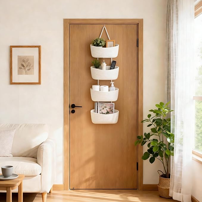 Dahey Over The Door Hanging Basket 4-Tier Woven Boho Wall Mounted Storage