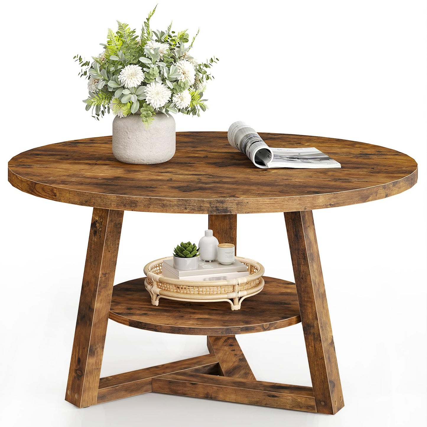 SANYOUNG Round Coffee Table, Small 2-Tier Center Table for Small Spaces