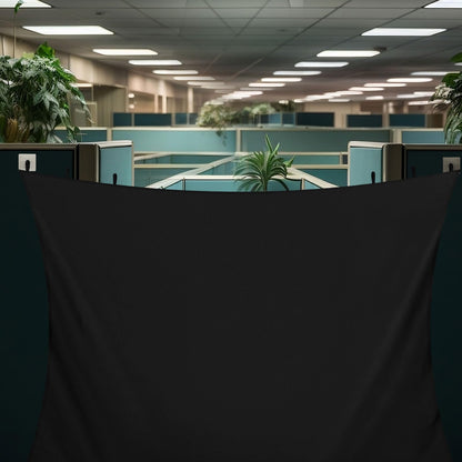 Pinkunn 60 x 53 Inch Black Adjustable Office Cubicle Curtain with Stainless Steel Self Adhesive Hook Extra Large Portable Privacy Door Partition Room Office Divider