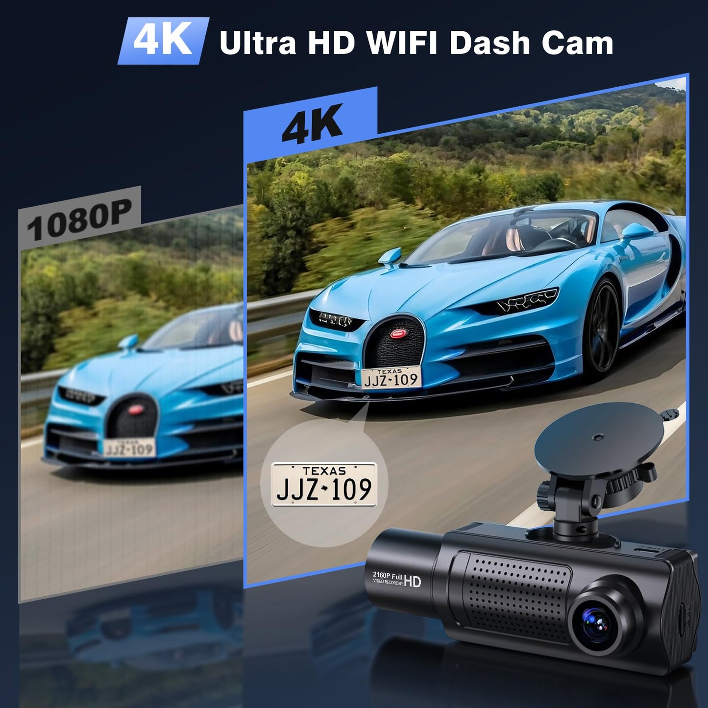 Miden X5 4K WiFi Dash Cam Front and Rear Inside, 2160P+1080P+1080P FHD 3 Channel Dash Camera for Cars, 360° All Sides Dashcam, Free 64G SD Card, G-Sensor, WDR, Night Vision, 24H Parking Monitor
