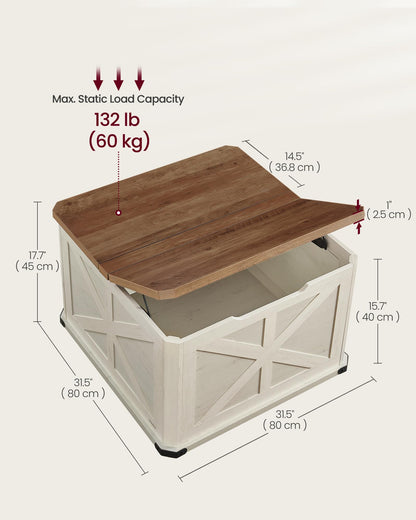 VASAGLE LIRY Collection - Farmhouse Coffee Table with Storage, Square Coffee Table for Living Room, Center Table with Flip-Top Lids, Honey Brown and Rustic White ULCT232W73