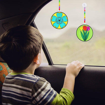 Winlyn 24 Set Spring Flower Suncatchers Ornaments Decorations DIY Window Paint Art Kit for Kids Classroom Activities Party Favors