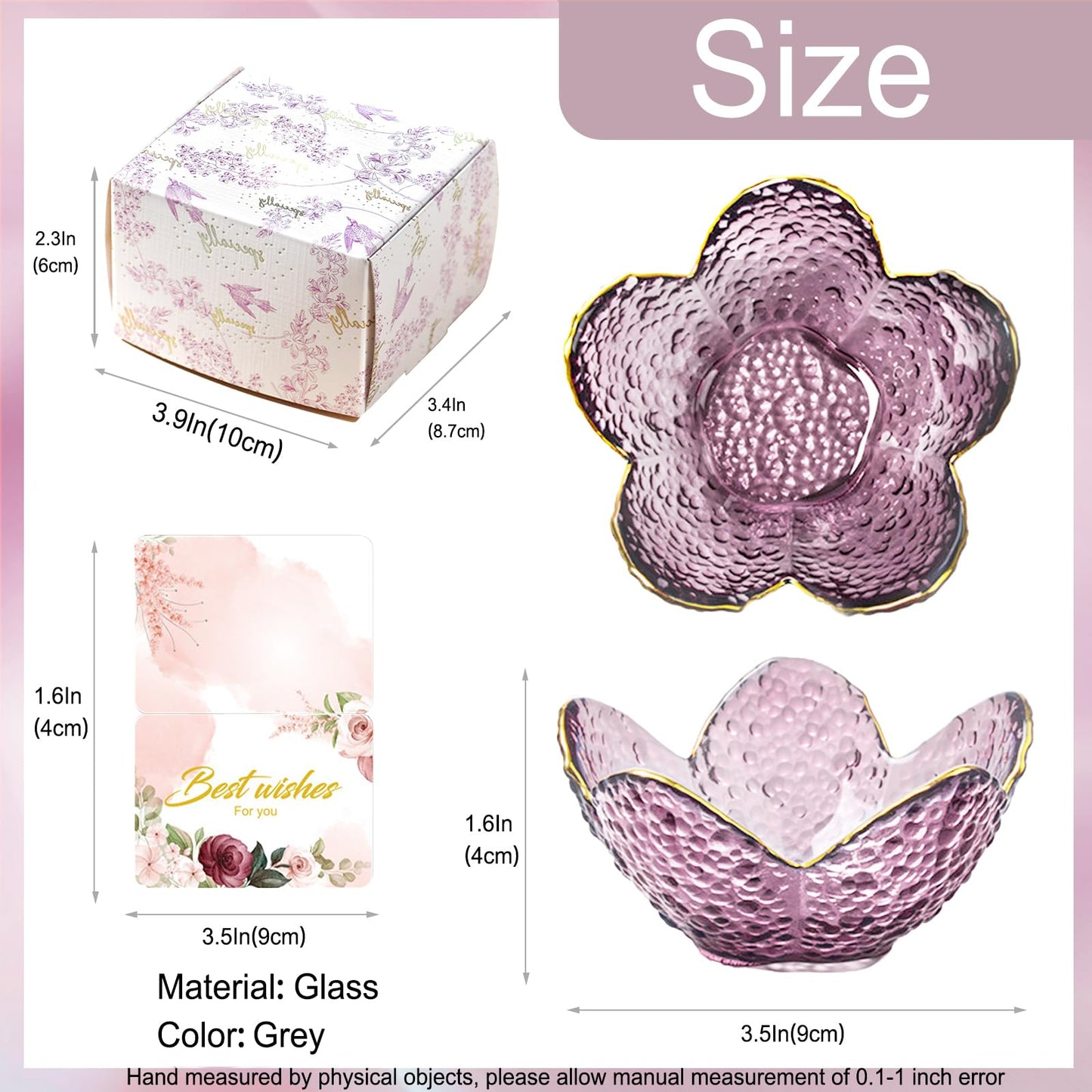 Purple Flower Jewelry Dish Glass Ring Dish Jewelry Tray Cute Vanity Organiser Room Decor Aesthetic Nightstand Bathroom Decor Trinket Dish Ring Holder Valentine's Friendship Birthday Gifts for Women