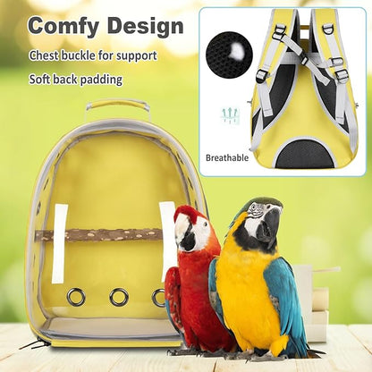 Bird Carrier Backpack with Wood Perch, Transparent Bird Travel Cage, Portable Pet Carrier Backpack, Breathable Hangbag for Vet Transport Camping Hiking (Green)