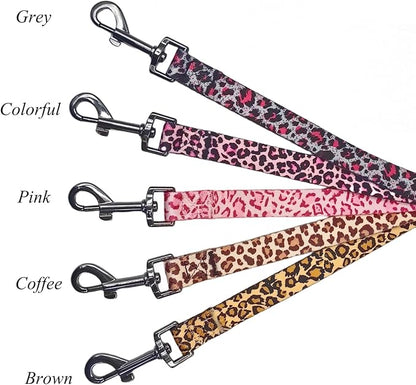 Dog Collar Leash Set, Leopard Pattern, Polyester Material, Adjustable Collar and 5ft Matching Leash, for Large Dogs.(L, Colorful Leopard)
