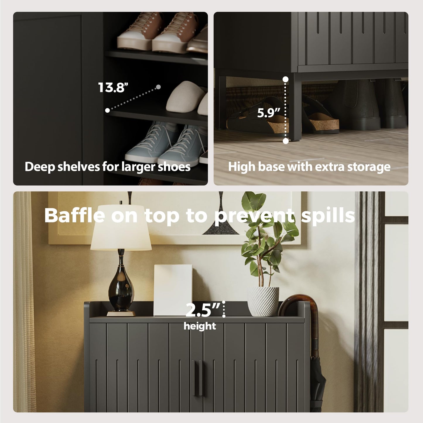 Mericonia Modern Shoe Cabinet with Metal Legs, Farmhouse Large 5-Tier Shoe Storage Cabinet with Doors, Wooden Shoe Organizer for Entryway, Hallway, Bedroom, Living Room (Modern Shoe Cabinet, Black)