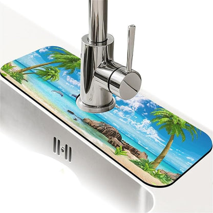 Kitchen Sink Splash Guard，Summer coconut Beach dolphins Faucet Mat Sink