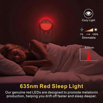 YUNLEX 2 Pack Plug in Red Sleep Night Light with Motion Sensor and Dusk to Dawn Sensor, 3 Modes, Soft Glow, 0% Blue Light True Red, Dimmable, LED Lights for Bedroom, Sleep, Kids, Bathroom, Hallway