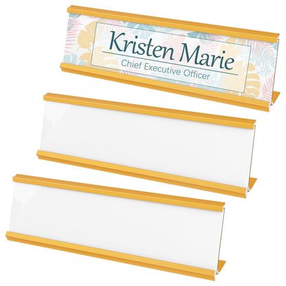Framendino, 3 Pack Sublimation Metal Office Nameplates Blanks for Desk Plates Aluminum Gold Name Plate Holder for Business